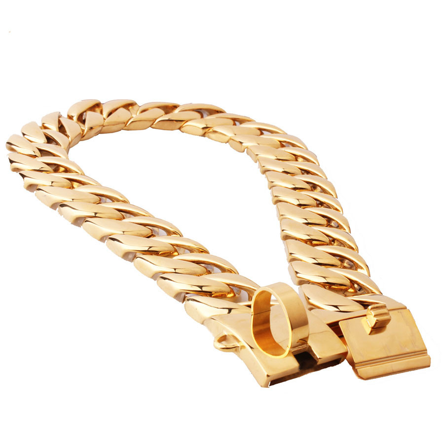 Big Dog Chain Gold Cuban Luxury Designer 32mm Large Collar Solid Stainless Steel - Picture 31 of 40