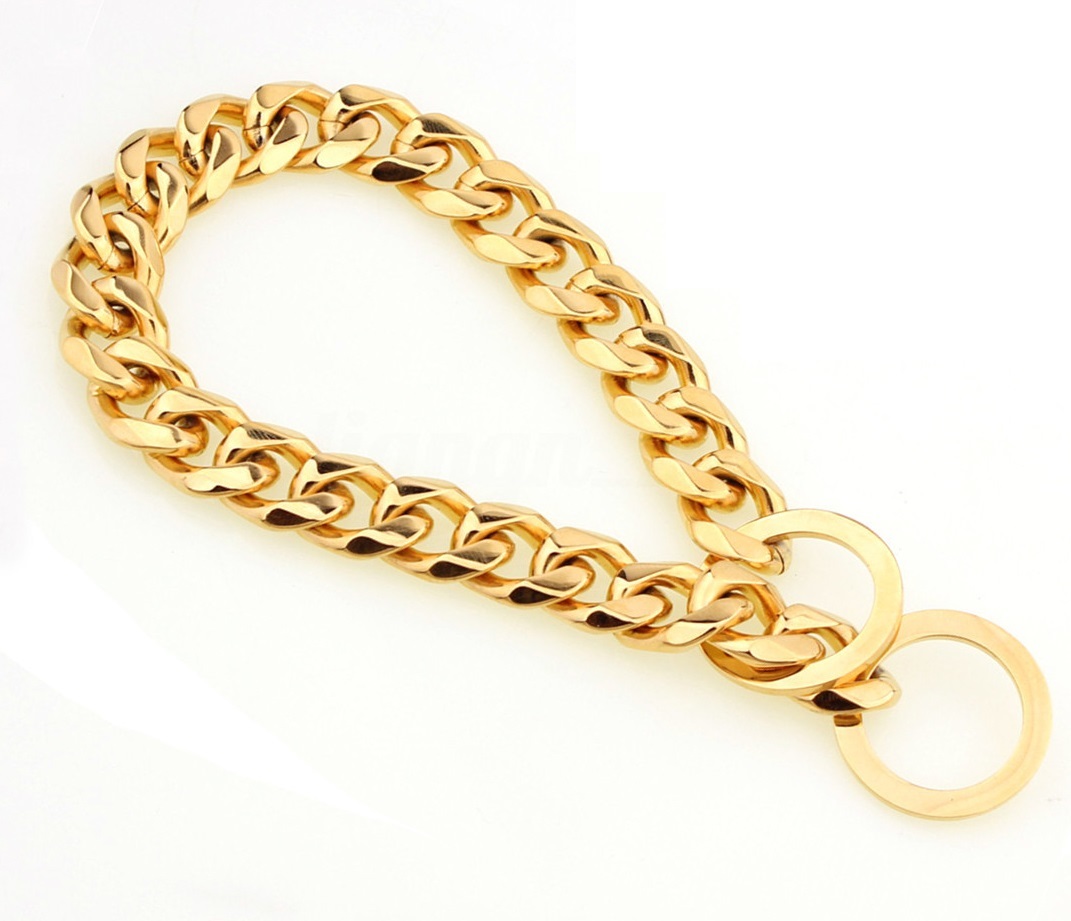 20mm Wide Gold Pinch Chain Elegant & Stylish Dog Collar Cuban Link Choke Design - Picture 55 of 90