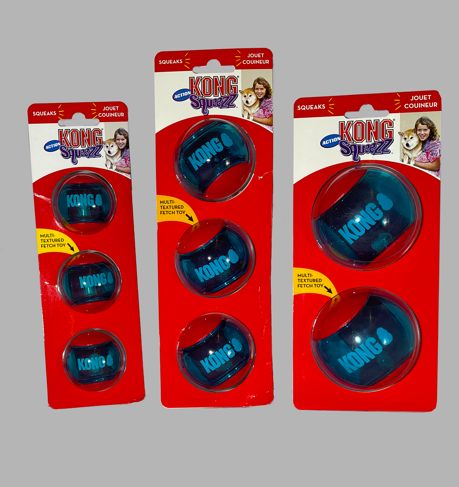 Dog Squeezz Action Ball Red - S, M, L Squeaky Fetch Ball 2 & 3 value pack - Picture 10 of 12