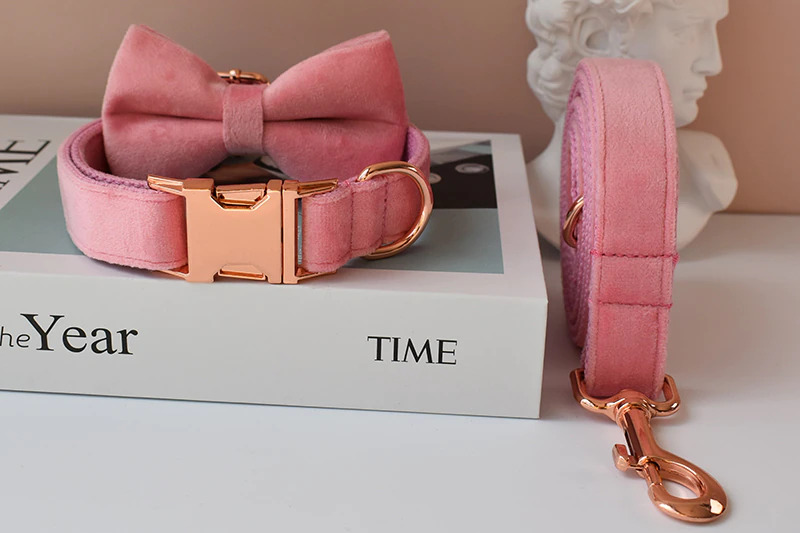 Luxury Dog Velvet Bow Tie, Collar and Leash Set - Perfect Pet Christmas Gift - Picture 33 of 52