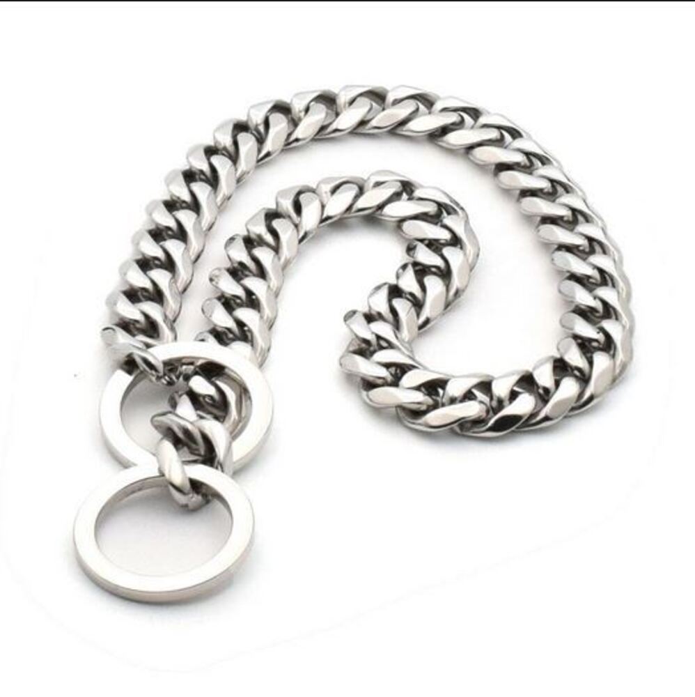 20mm Wide Silver Pinch Chain Stylish Dog Collar Cuban Link Choke Design ...