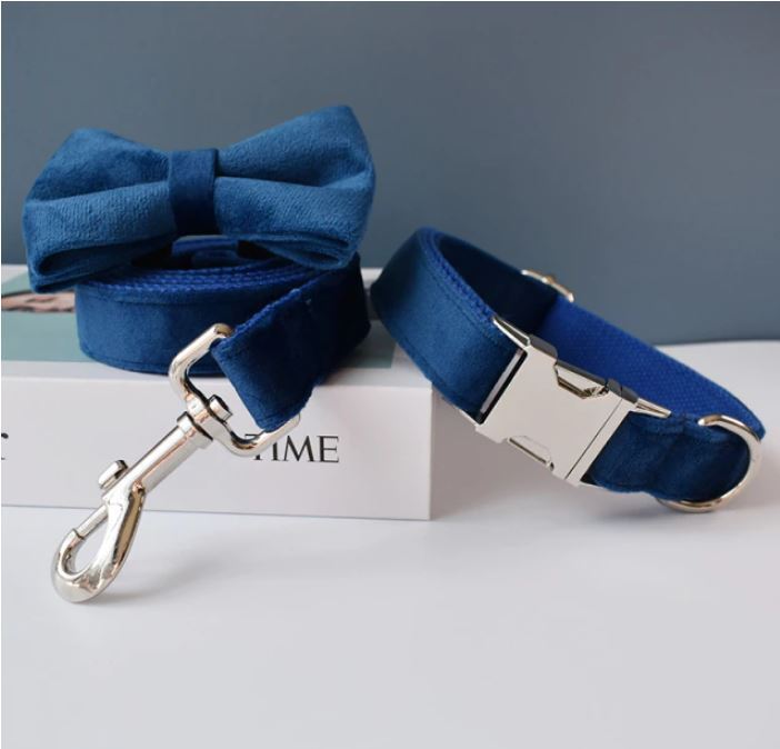 Luxury Dog Velvet Bow Tie, Collar and Leash Set - Perfect Pet Christmas Gift - Picture 7 of 52