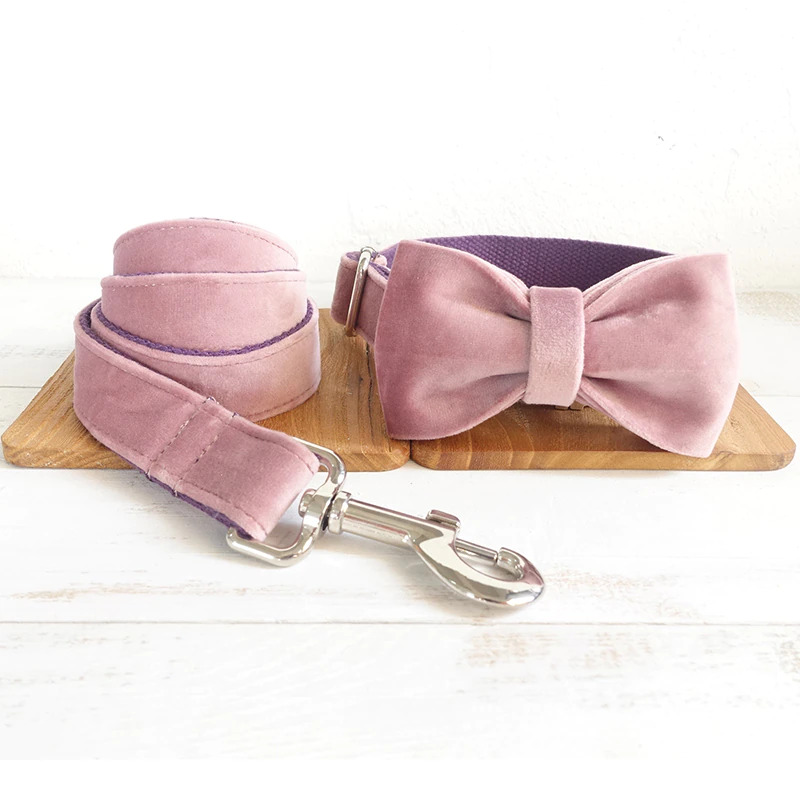 Luxury Dog Velvet Bow Tie, Collar and Leash Set - Perfect Pet Christmas Gift - Picture 16 of 52