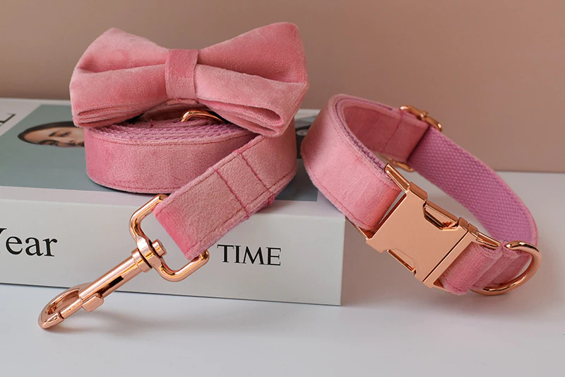 Luxury Dog Velvet Bow Tie, Collar and Leash Set - Perfect Pet Christmas Gift - Picture 31 of 52