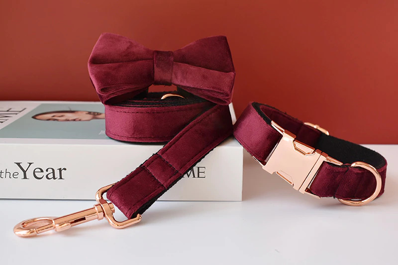 Luxury Dog Velvet Bow Tie, Collar and Leash Set - Perfect Pet Christmas Gift - Picture 40 of 52
