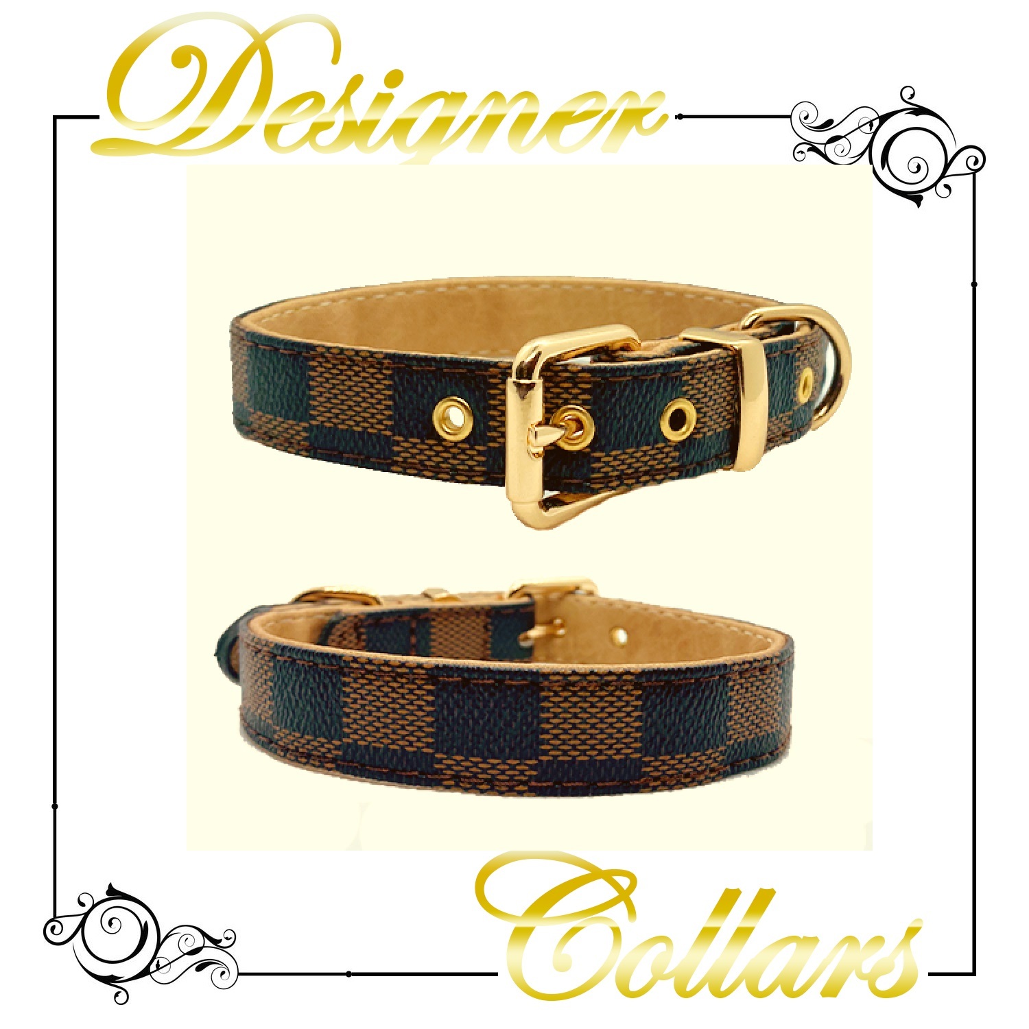 Designer Dog Collars (Damier & Mono) - Luxury Dog Collars