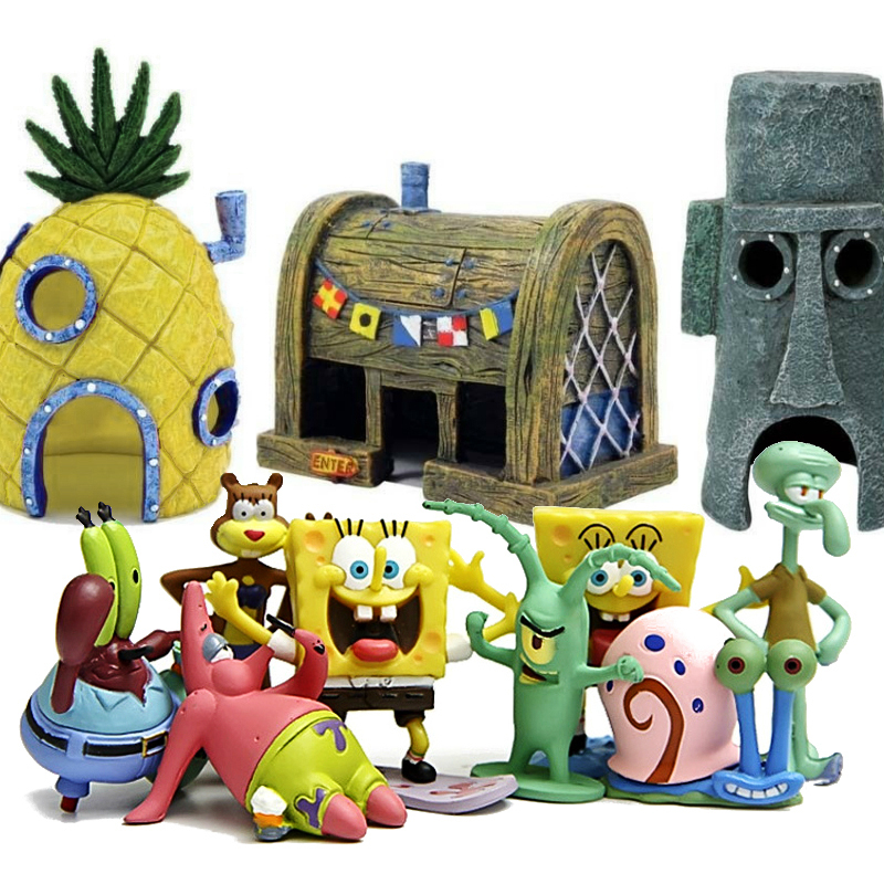 Spongebob Home Krabby Shack House Fish Tank Figurines Aquarium