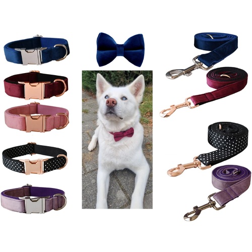 Velvet Dog Collar & Leash Set with occasional Bow Tie